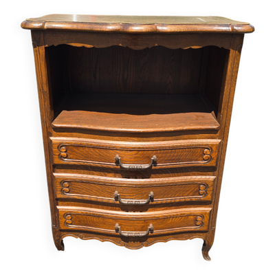 Petit meuble de chevet Louis XV en chêne – niche et 3 tiroirs