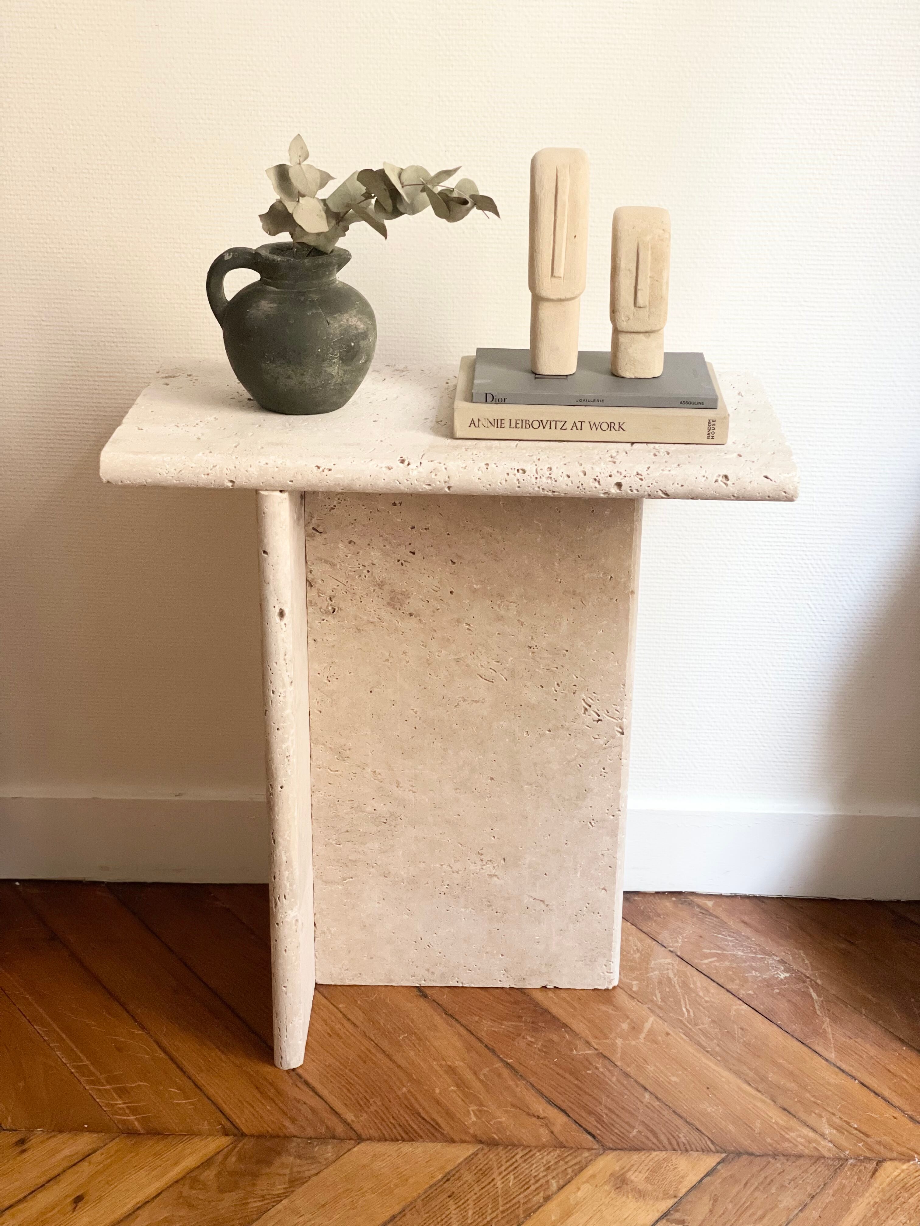 Minimalist travertine stone side table