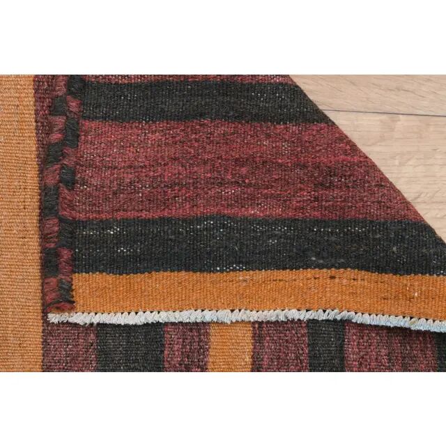 Vintage Turkish Striped Orange Purple Runner Rug 107x233