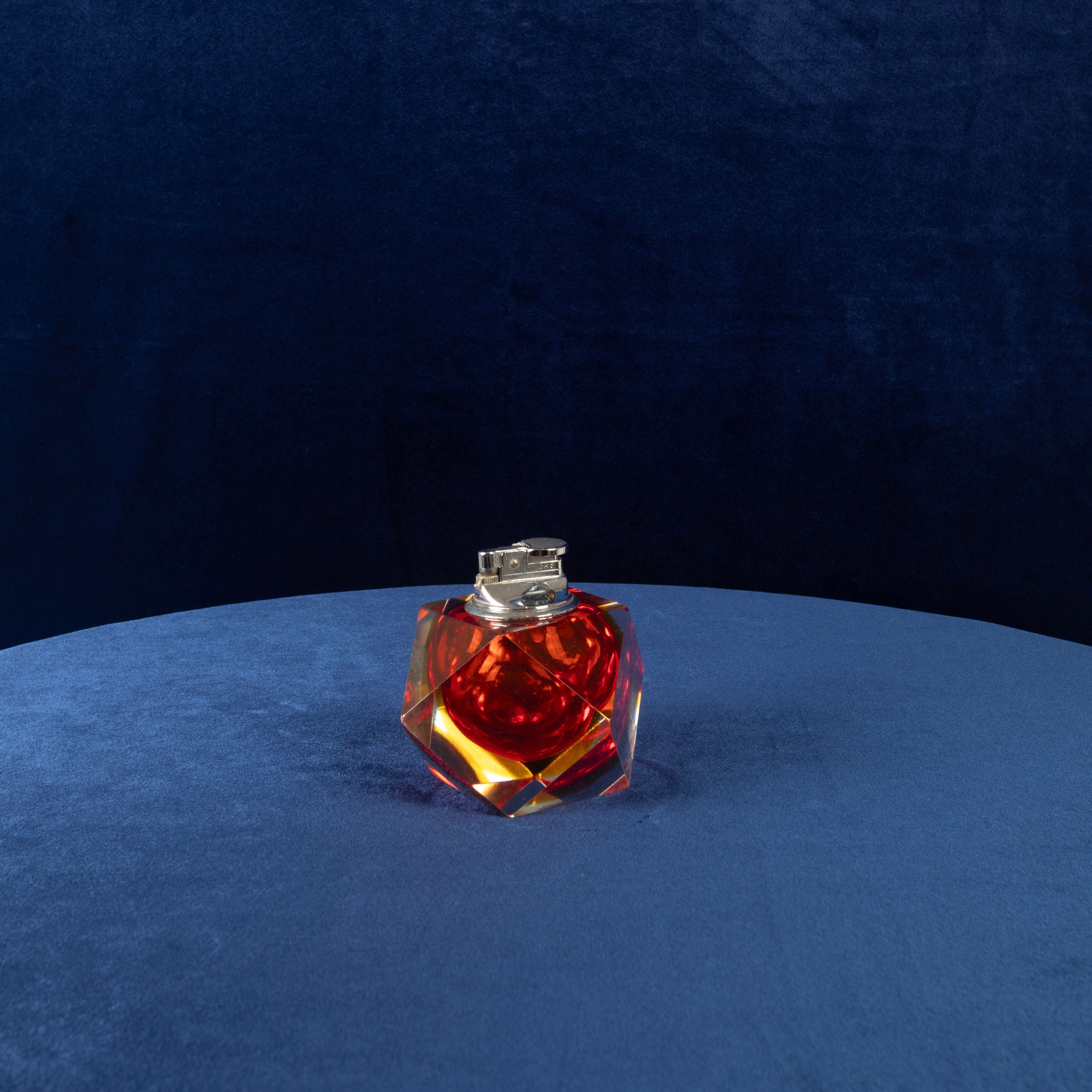 Faceted Murano Sommerso Glass Table Lighter by Alessandro Mandruzzato Italy 1970