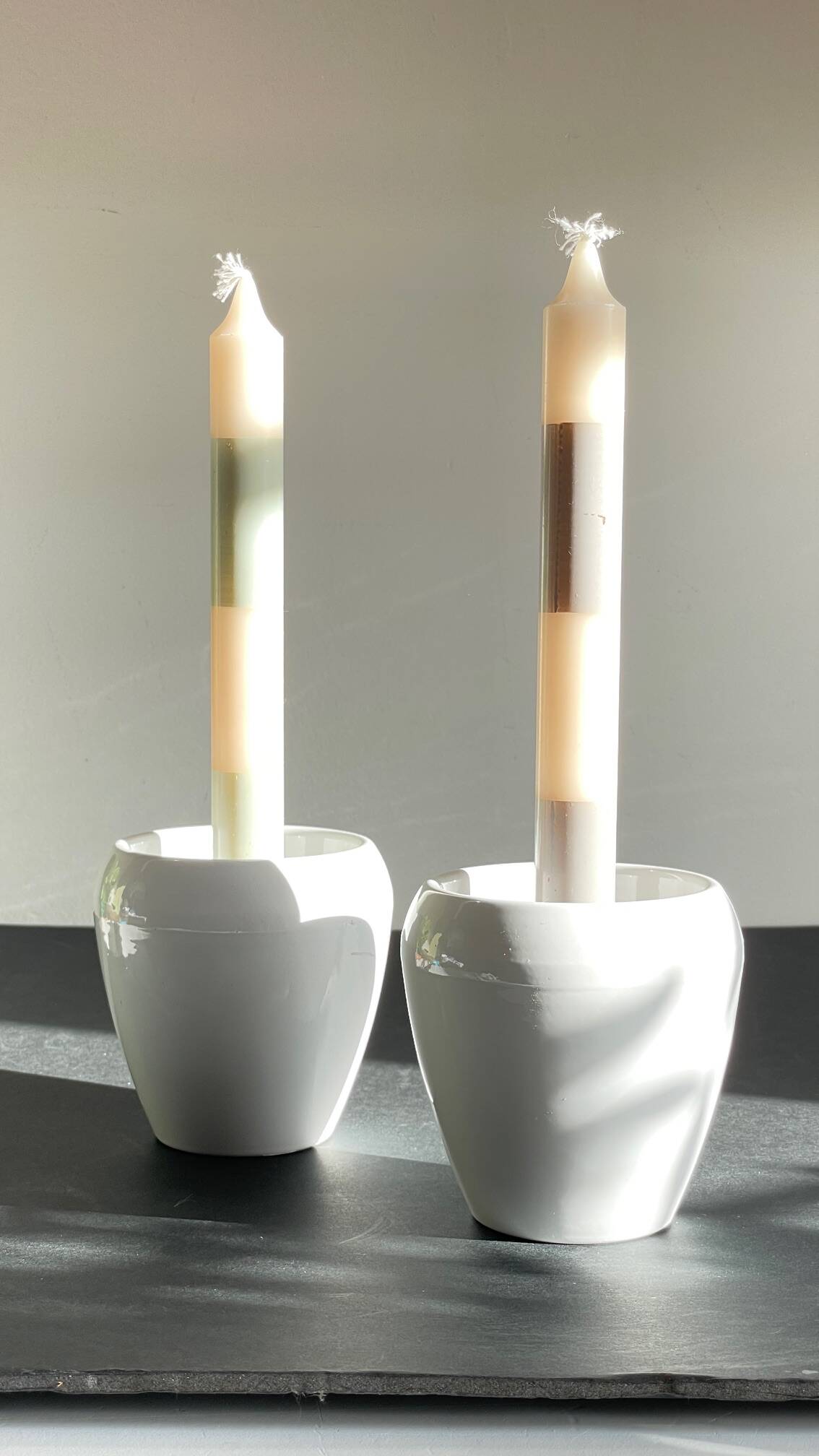 Pair of White Ceramic Candle Holders