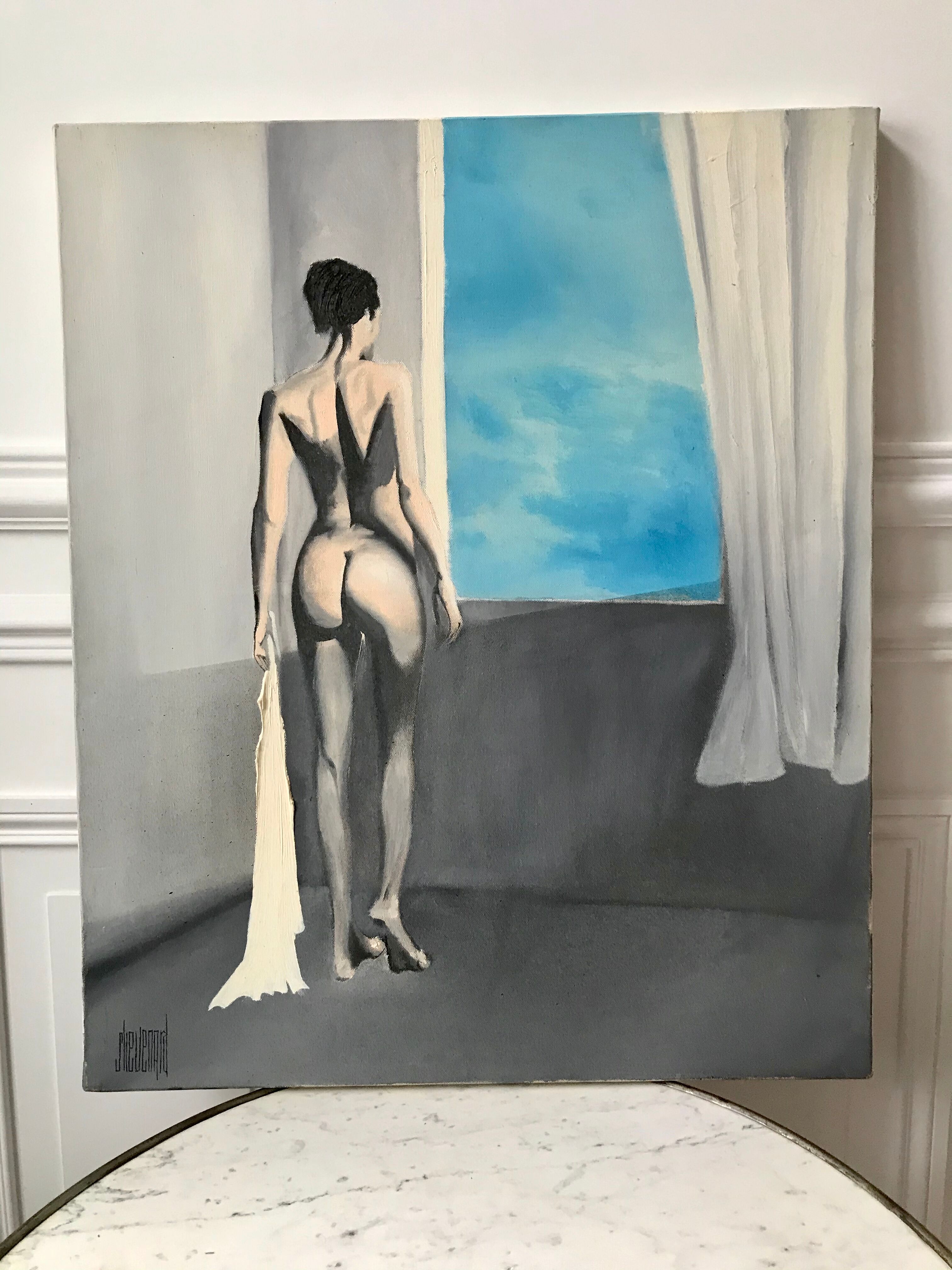 Oil on canvas vintage nude woman
