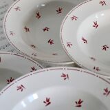 6 old Belgian earthenware Nimy flat plates with red pattern