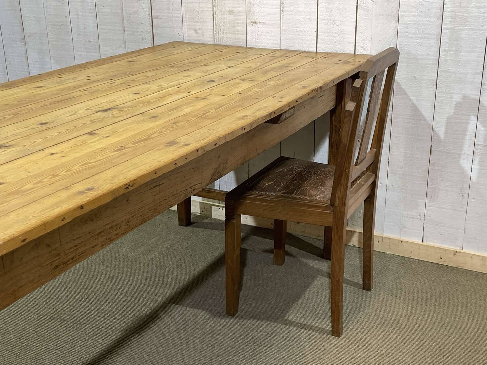 Early 20th-century farmhouse table made of fir, elm, and chestnut.