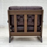 1970s, Scandinavian armchair, brown furniture leather, dark beech wood.