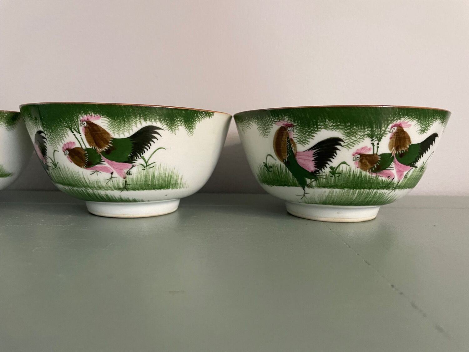 Set of 4 Chinese porcelain bowls, rooster patterns.