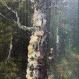 Two old paintings by René Gourdon undergrowth (1855) 19th century