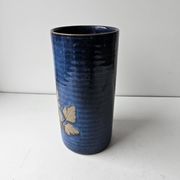 Blue ceramic vase with roller signed AB (signature to be identified)