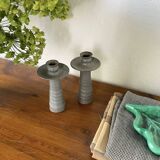 Pair of gray stoneware candlesticks