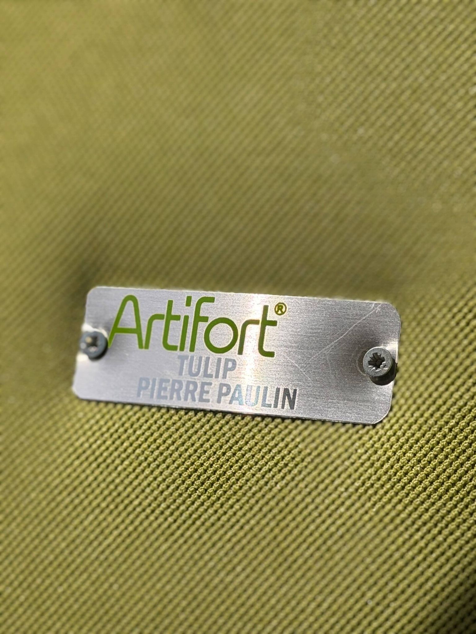 Little Tulip armchair by Pierre Paulin for Artifort in green fabric.