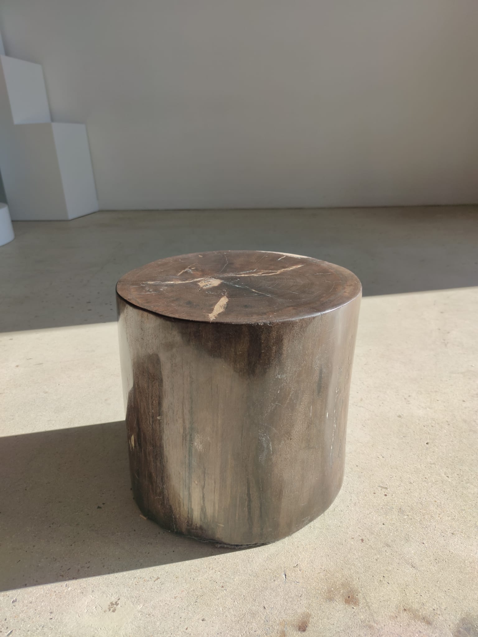Table d'appoint en bois pétrifié couleur marron glacé - H:34cm D:35cm