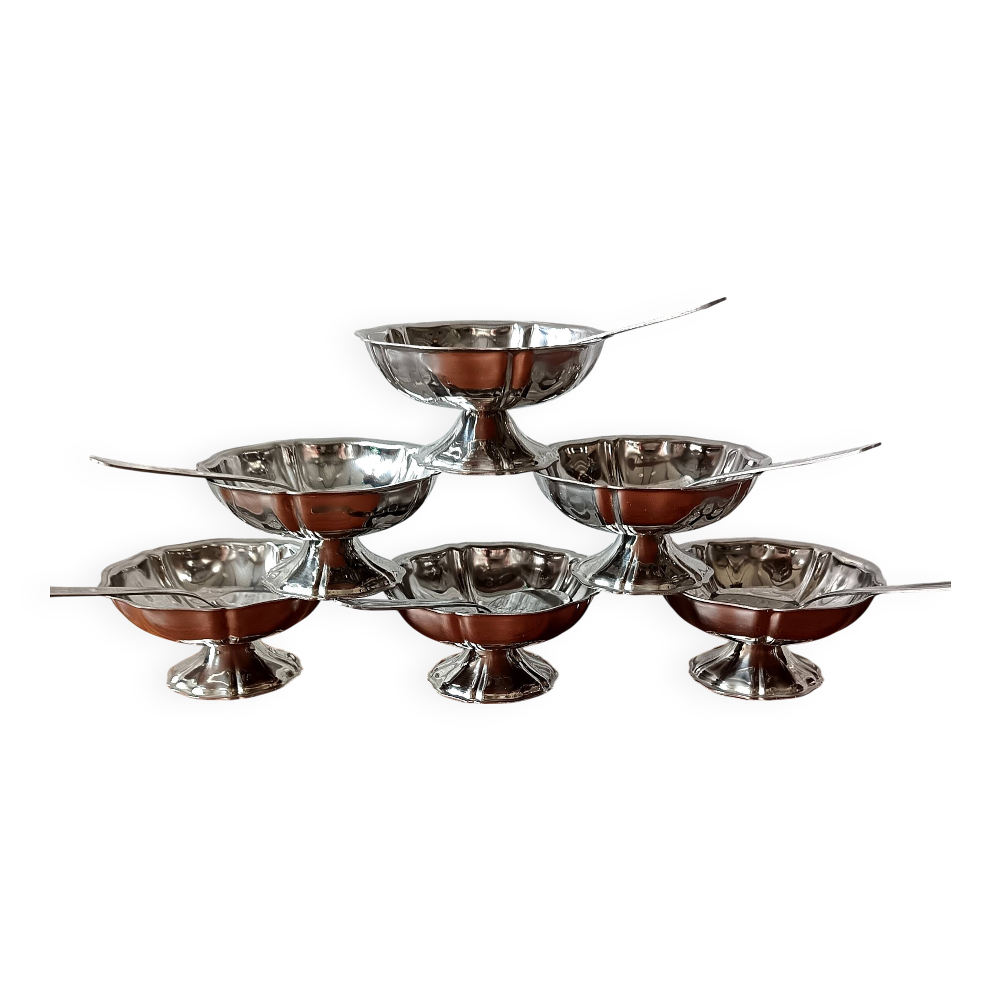 6 Guy Degrenne ice cream cups and spoons, Louis XV model