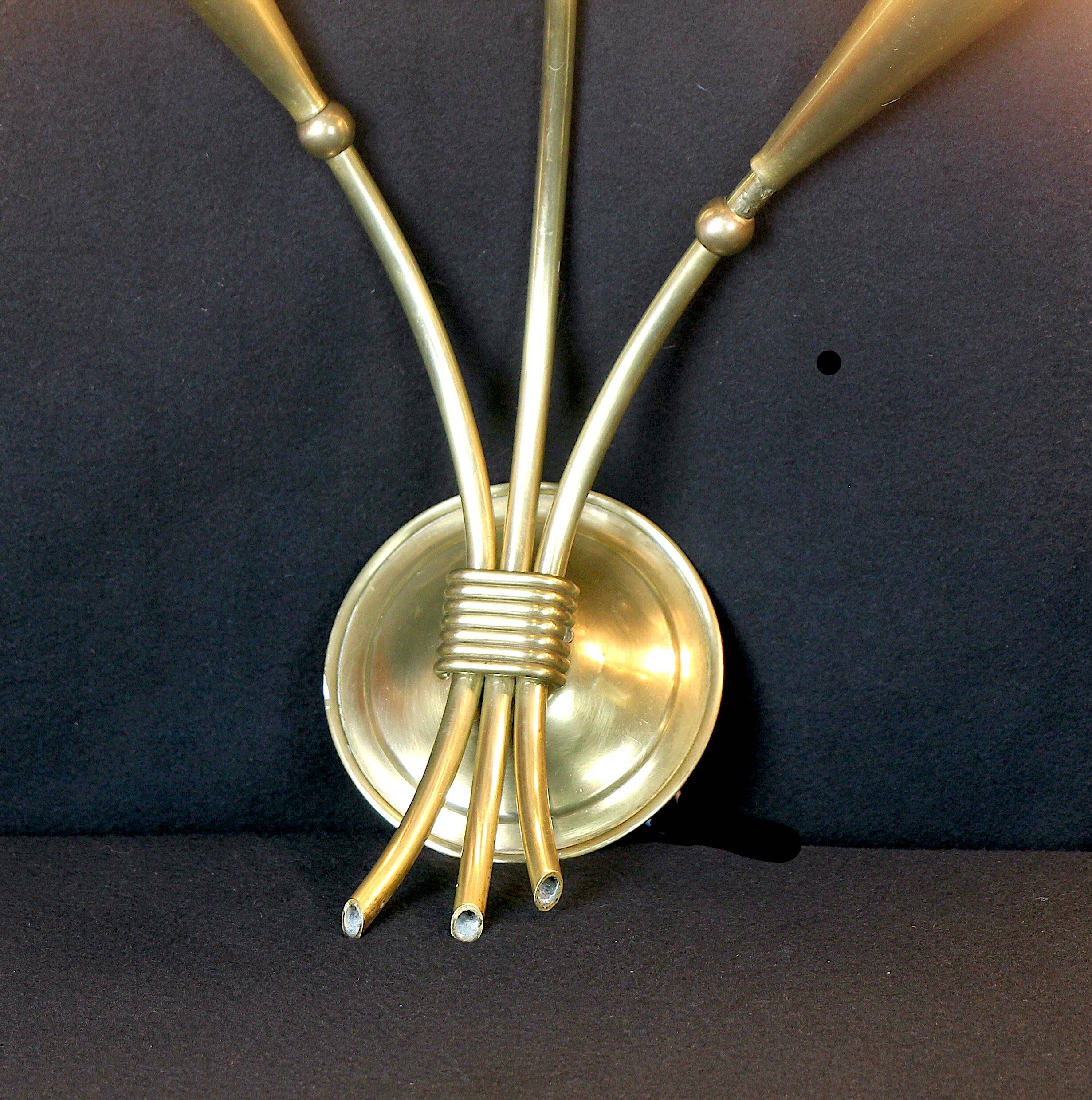 Pair of gilded brass wall lights, Maison Lunel, France, 1950's