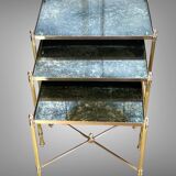 Nest of table from “maison bagués 1970” in gilt bronze and glass tops
