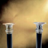Pair of Art Deco candlesticks in nickel-plated metal and black column – 1930s