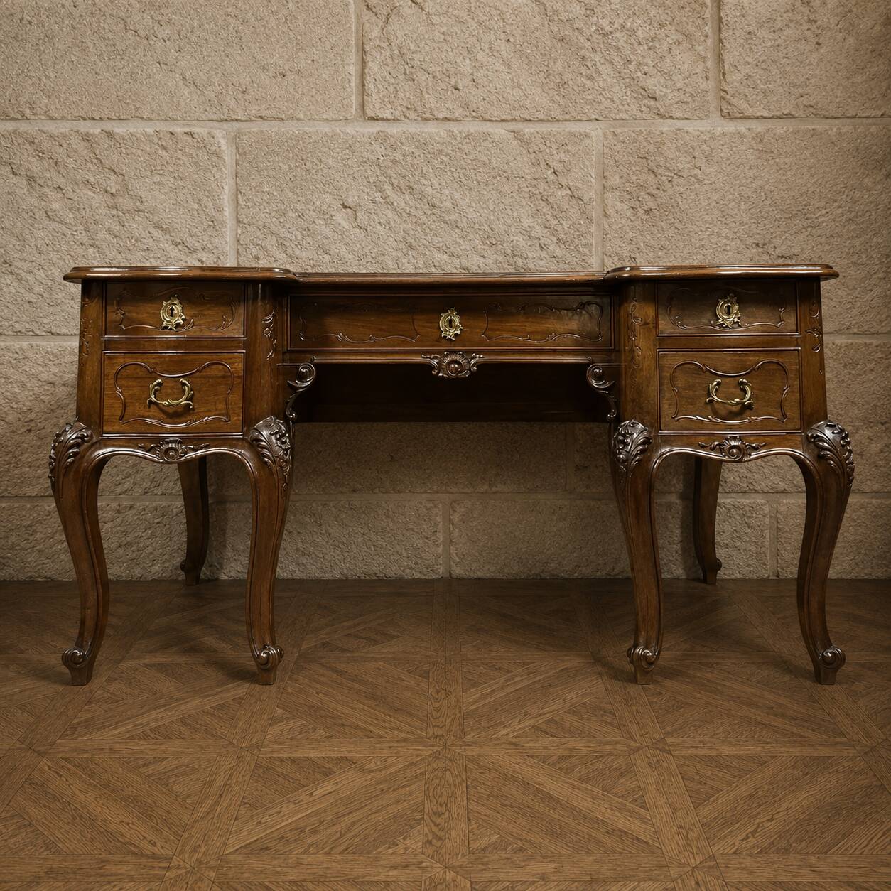 Large walnut writing desk – Louis XV style – 20th century