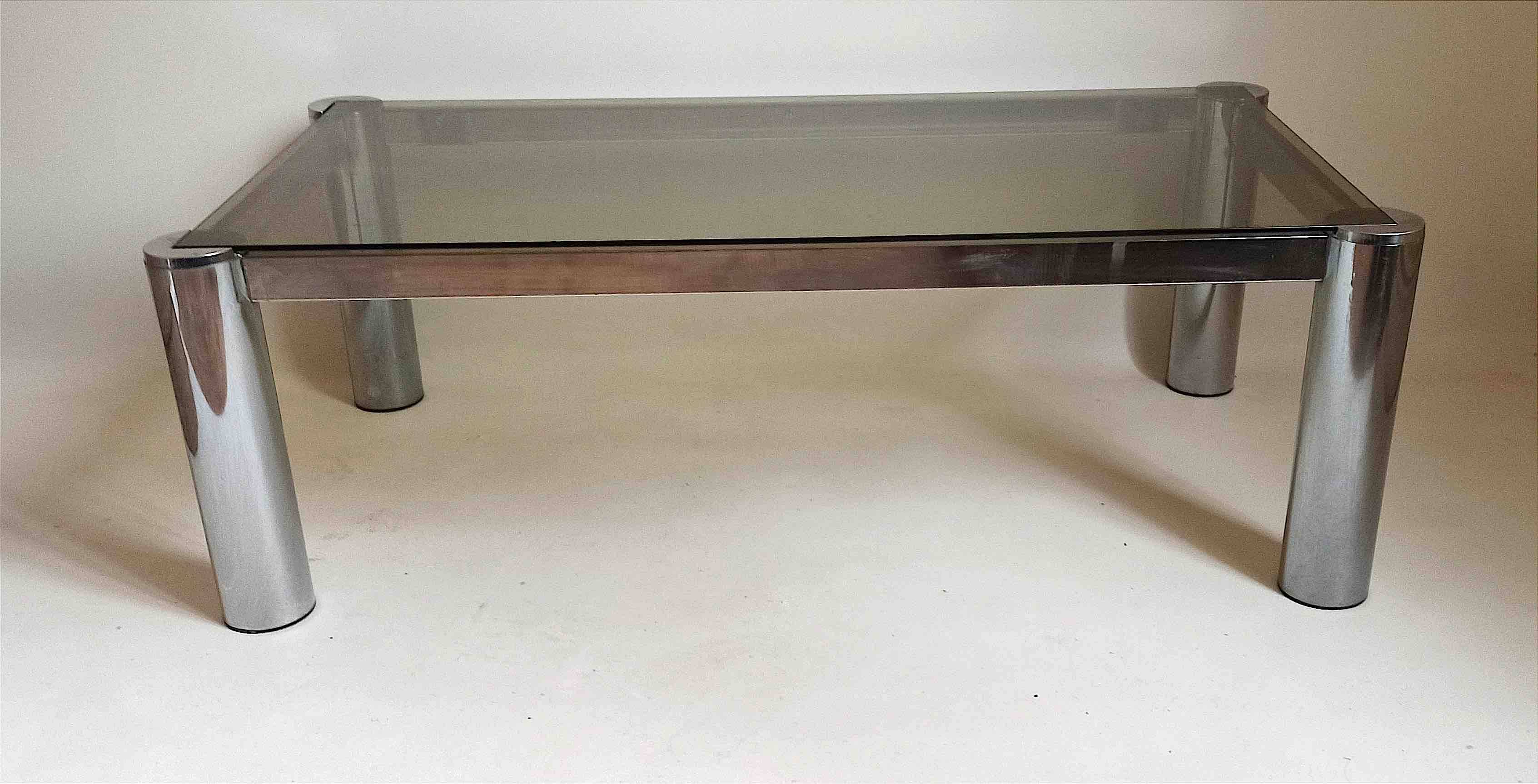 Rectangular coffee table 70s chrome and smoked glass 105 x 55.1 x 35.5 cm height