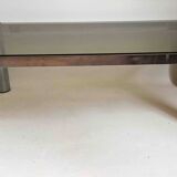 Rectangular coffee table 70s chrome and smoked glass 105 x 55.1 x 35.5 cm height