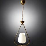 Suspension moderniste en verre sablé blanc et laiton