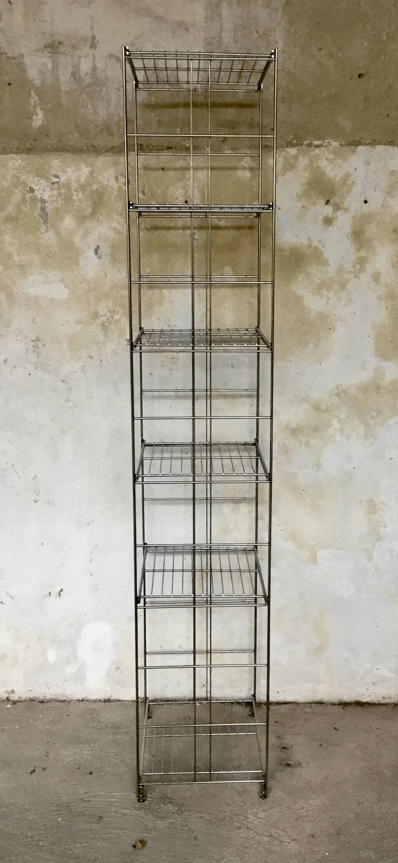 Large string shelf on legs - stainless steel - 1980s design