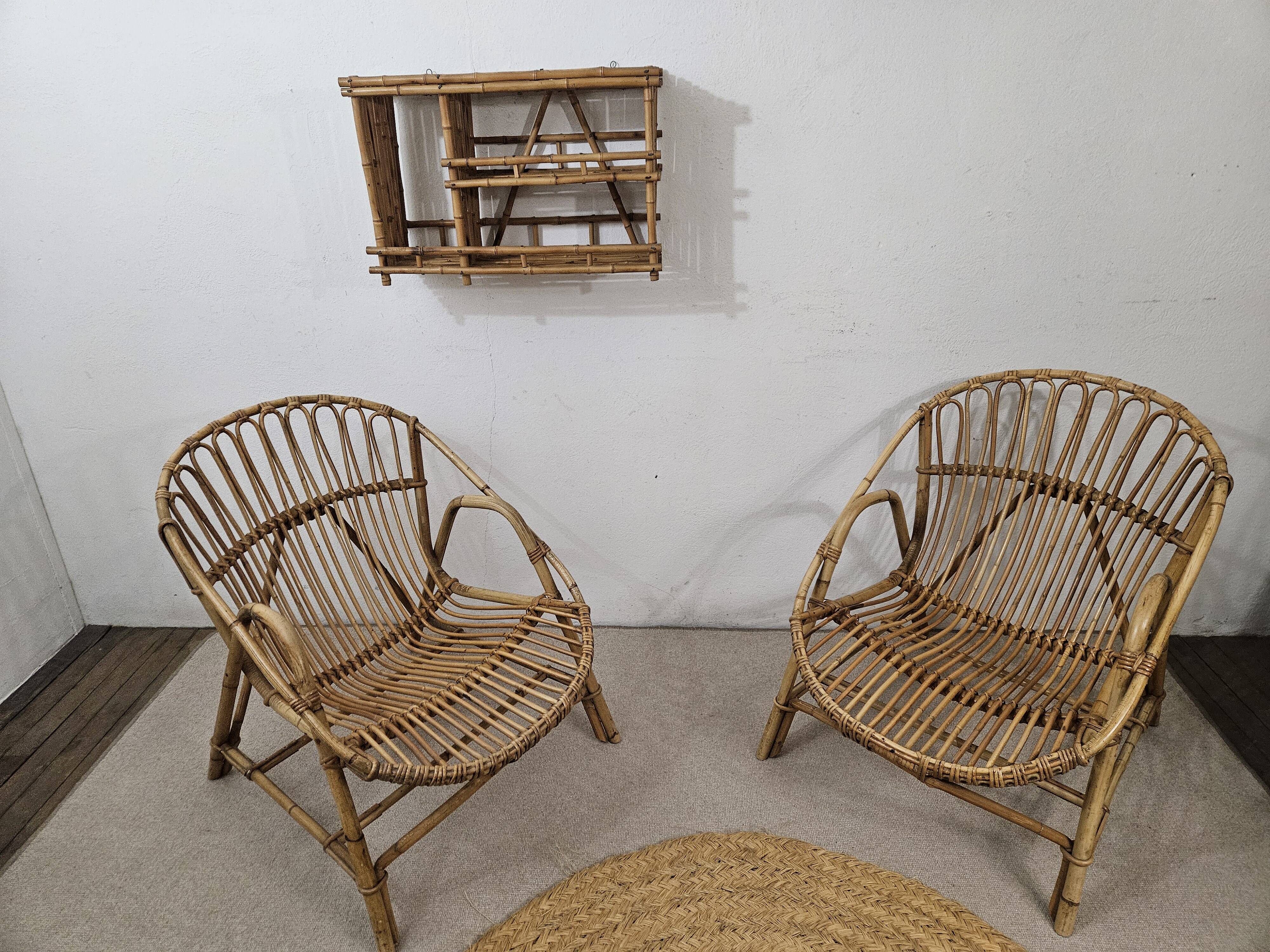 Vintage wicker basket armchairs