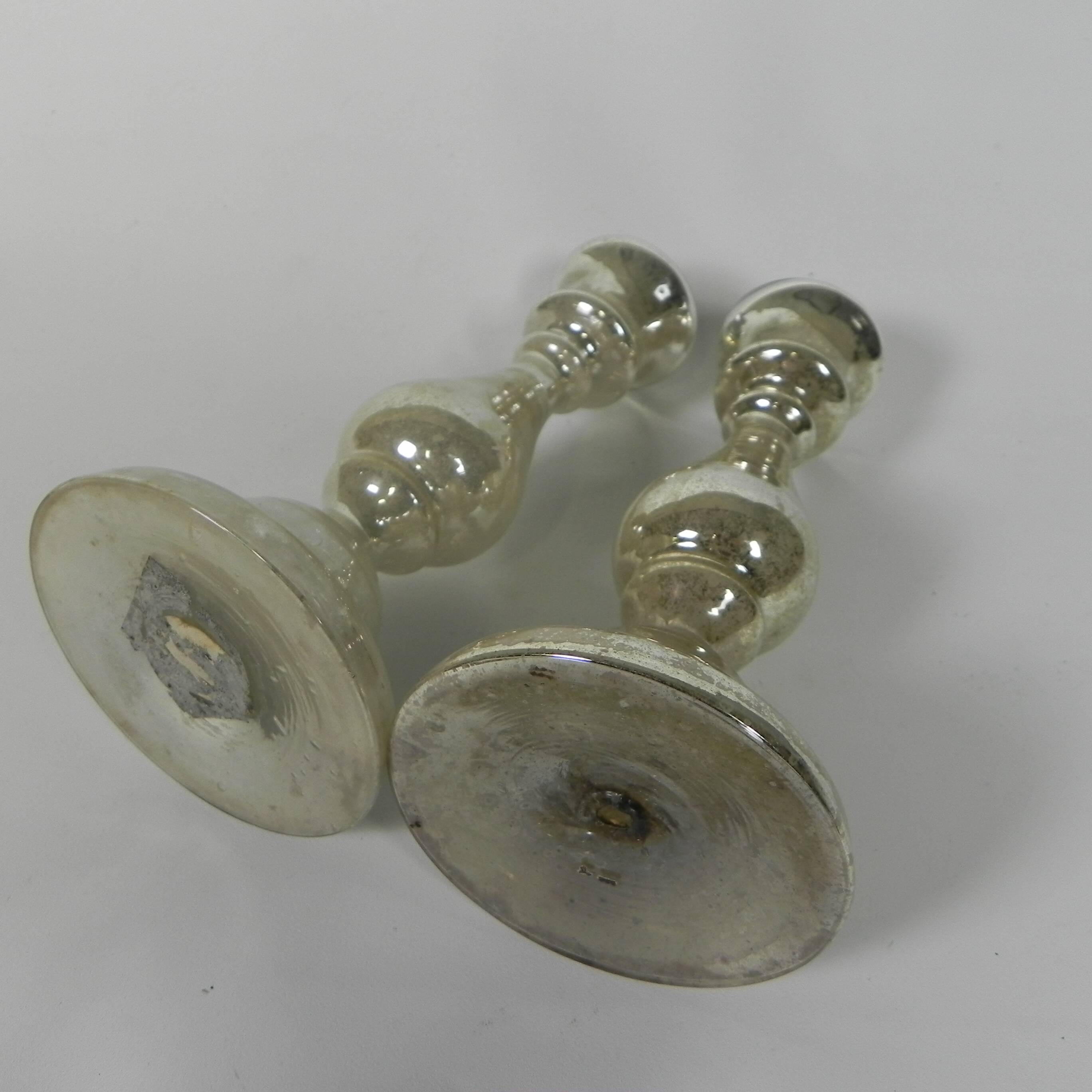 Set of 2 mercury candlesticks, circa 1900 (poor man's silver)