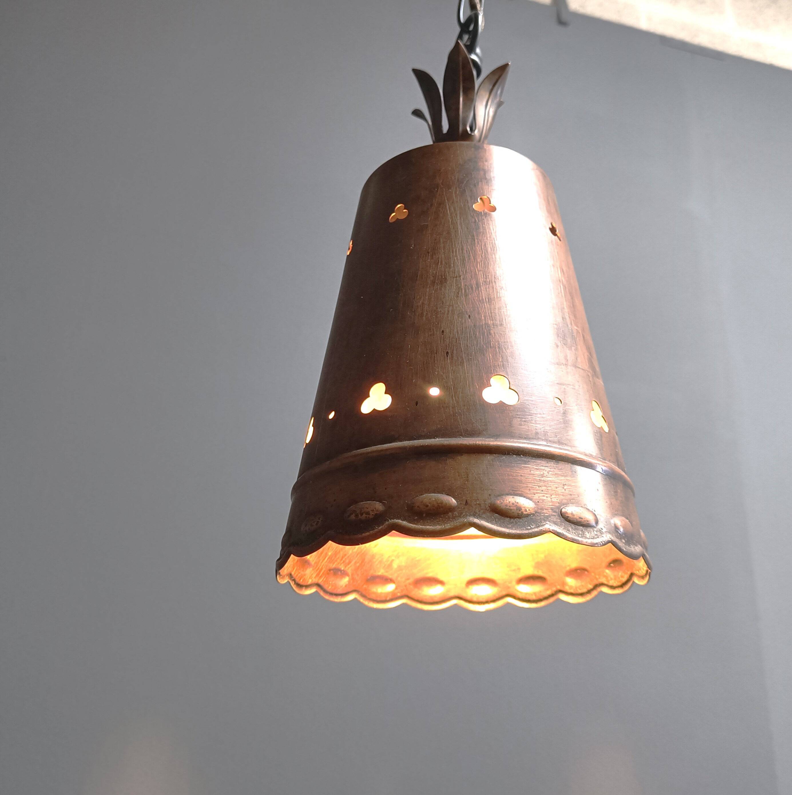Brutalist copper pendant light, 1970s