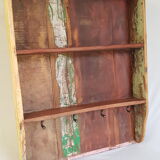Wall shelf 3 shelves + 4 hooks cast iron in polychrome wood