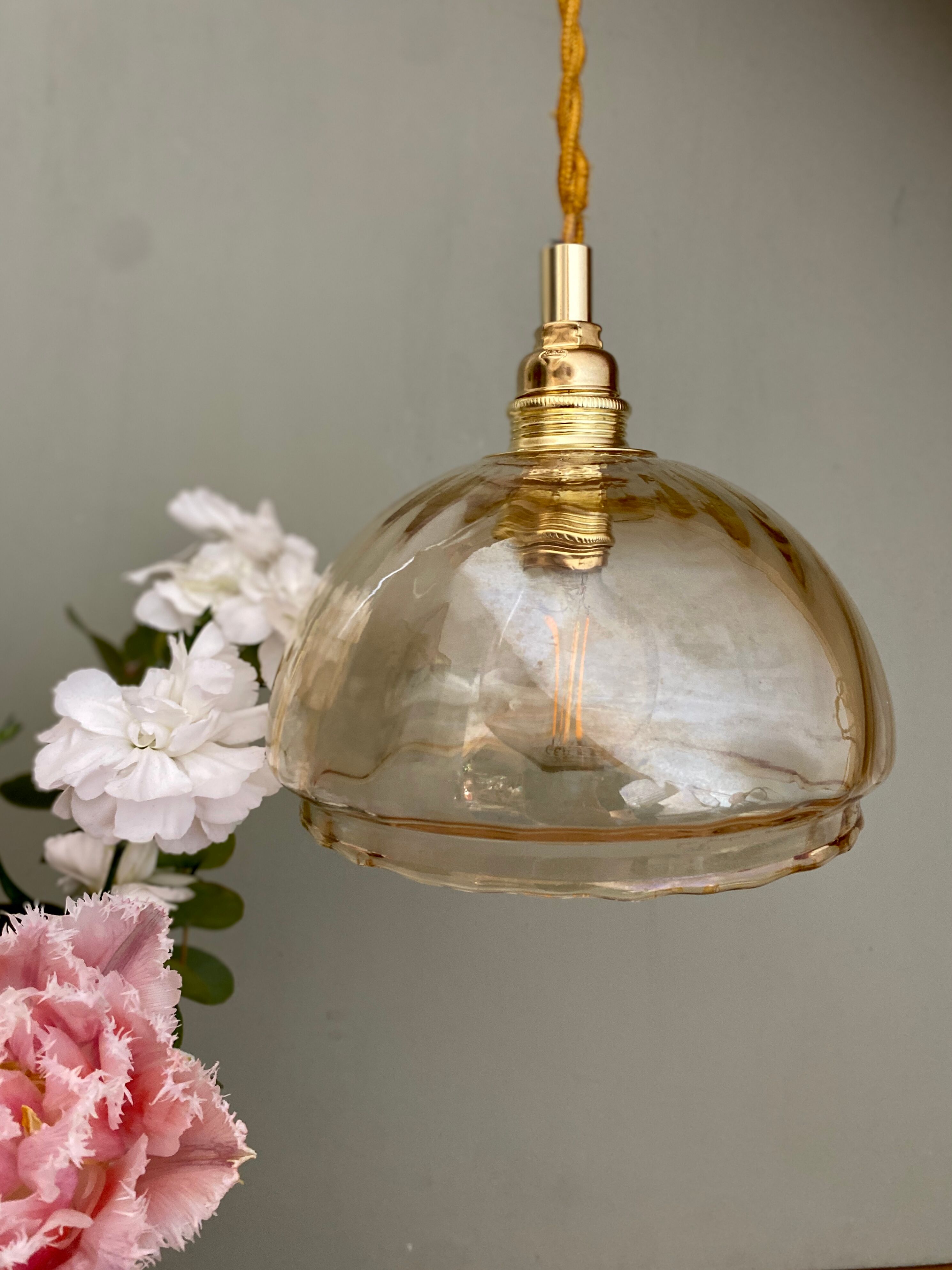 Vintage amber glass globe walker