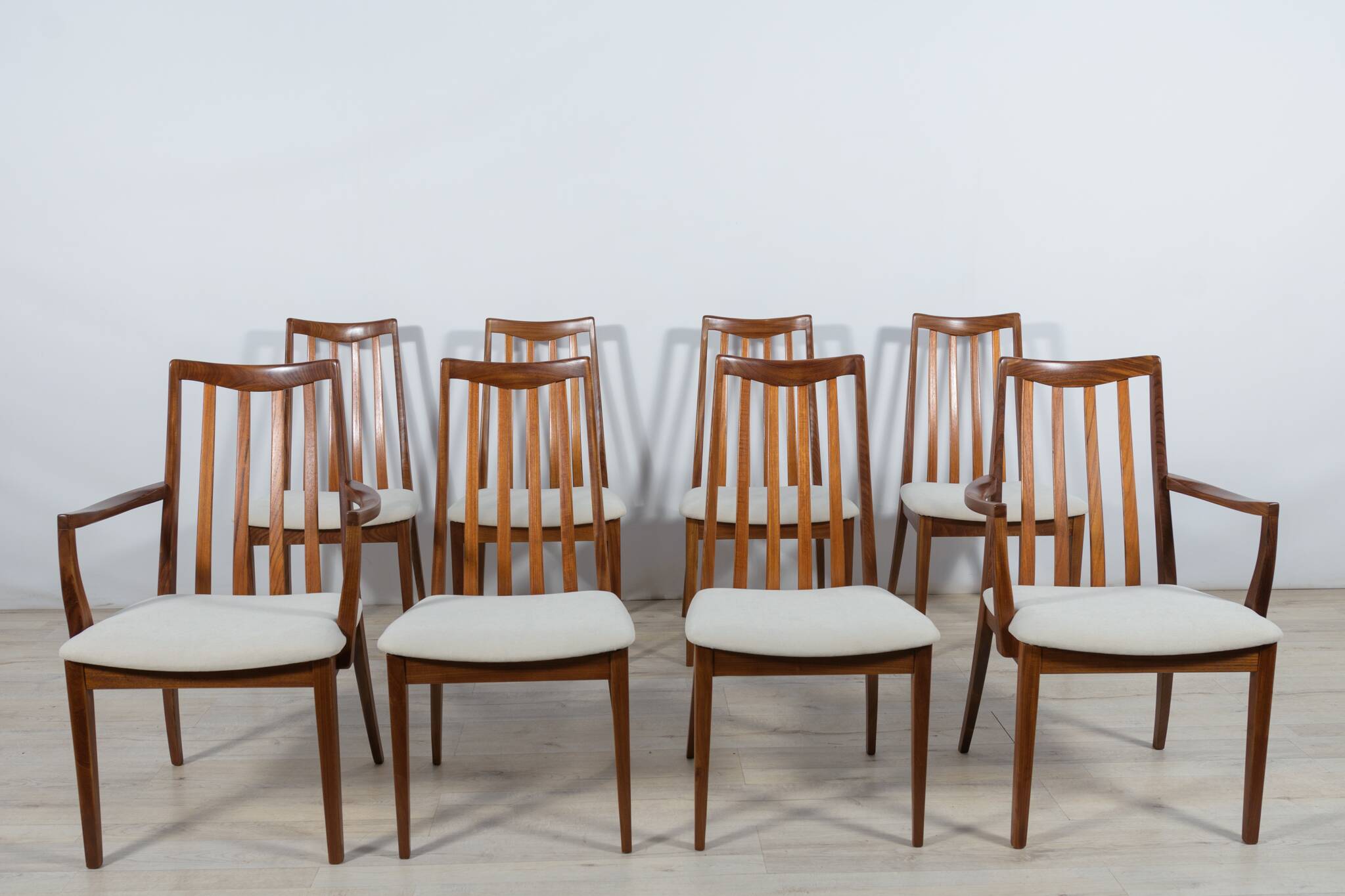 Mid-century teak and fabric dining chairs by Leslie Dandy for G-Plan, 1960s, set of 8
