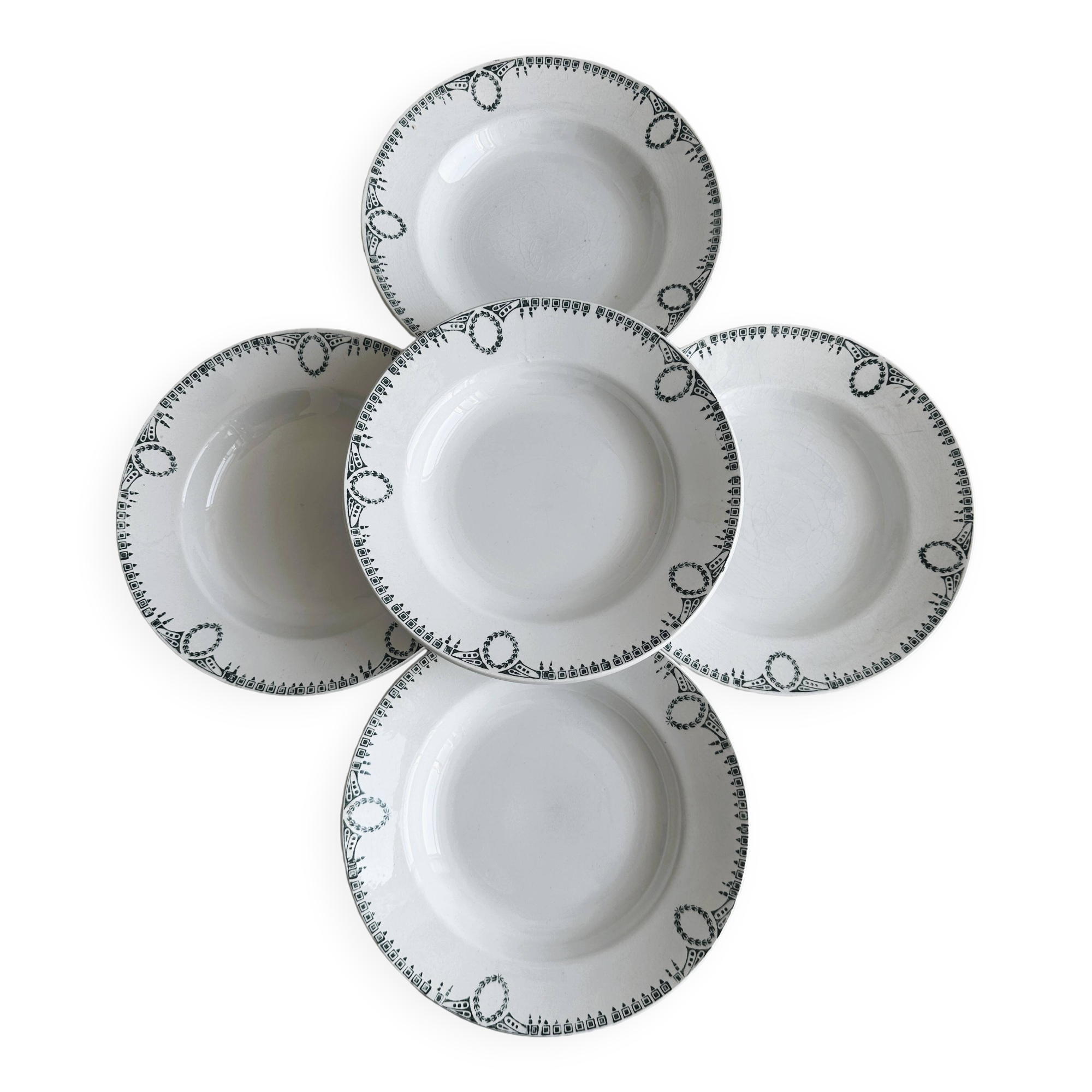 5 iron earthenware soup plates