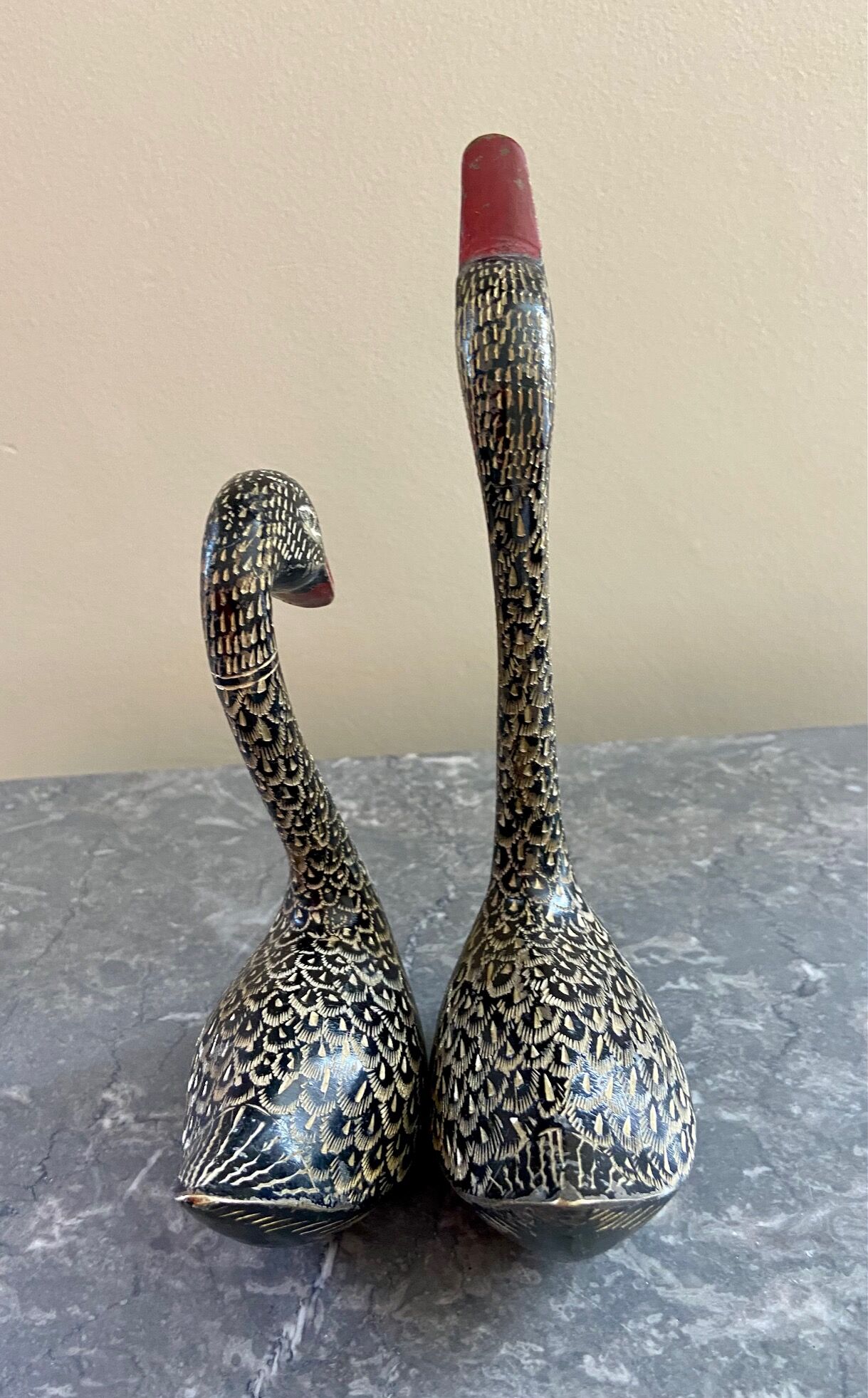 Pair brass swans
