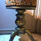 Victorian Piano Stool, Patinated Wood, Upholstered Fabric, 19th Century, France