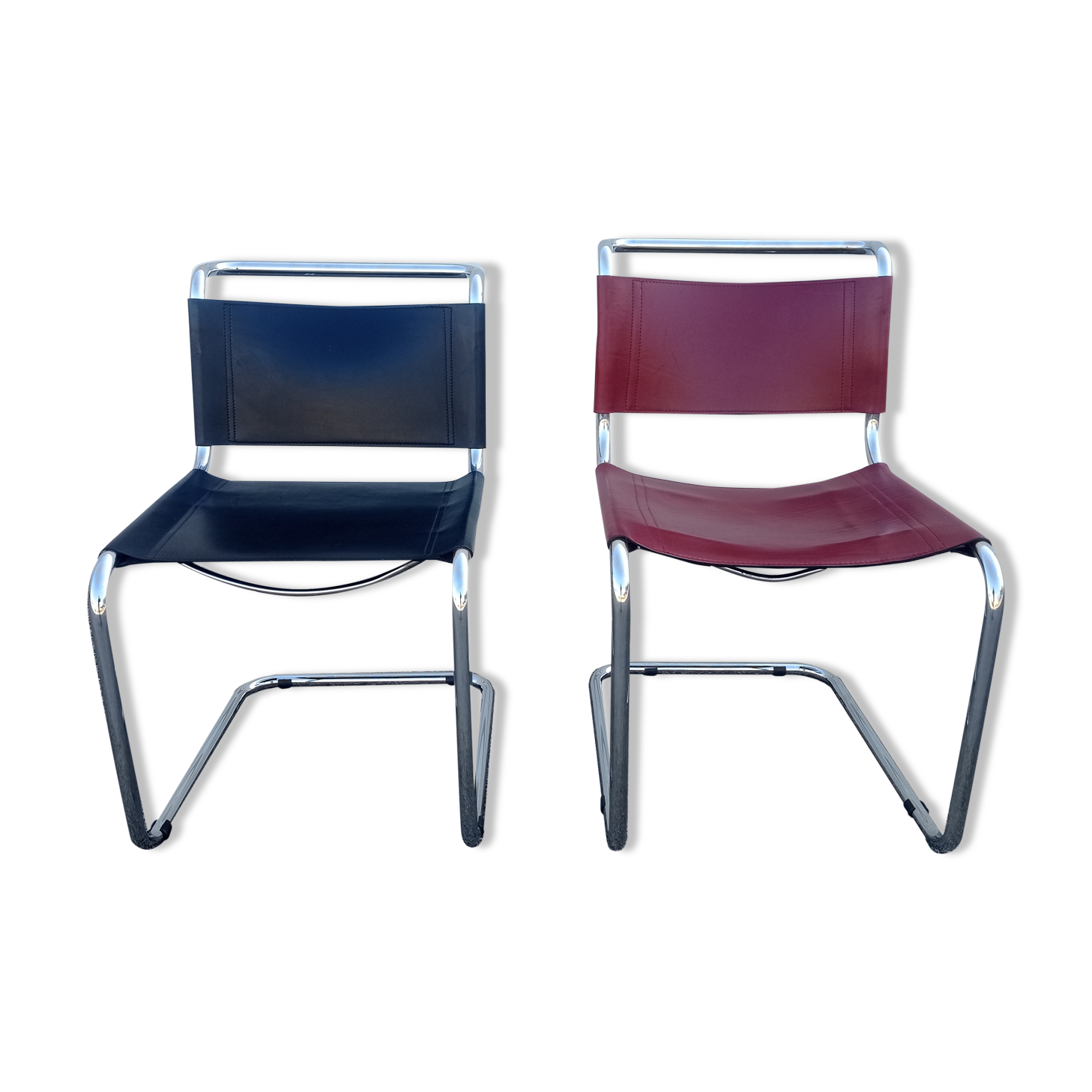 Pair of Bersanelli chairs in black and burgundy leather