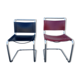 Paire de chaises Bersanelli en cuir noir et bordeaux
