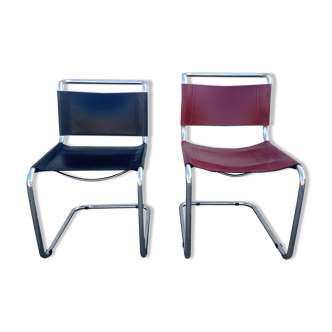 Pair of Bersanelli chairs in black and burgundy leather