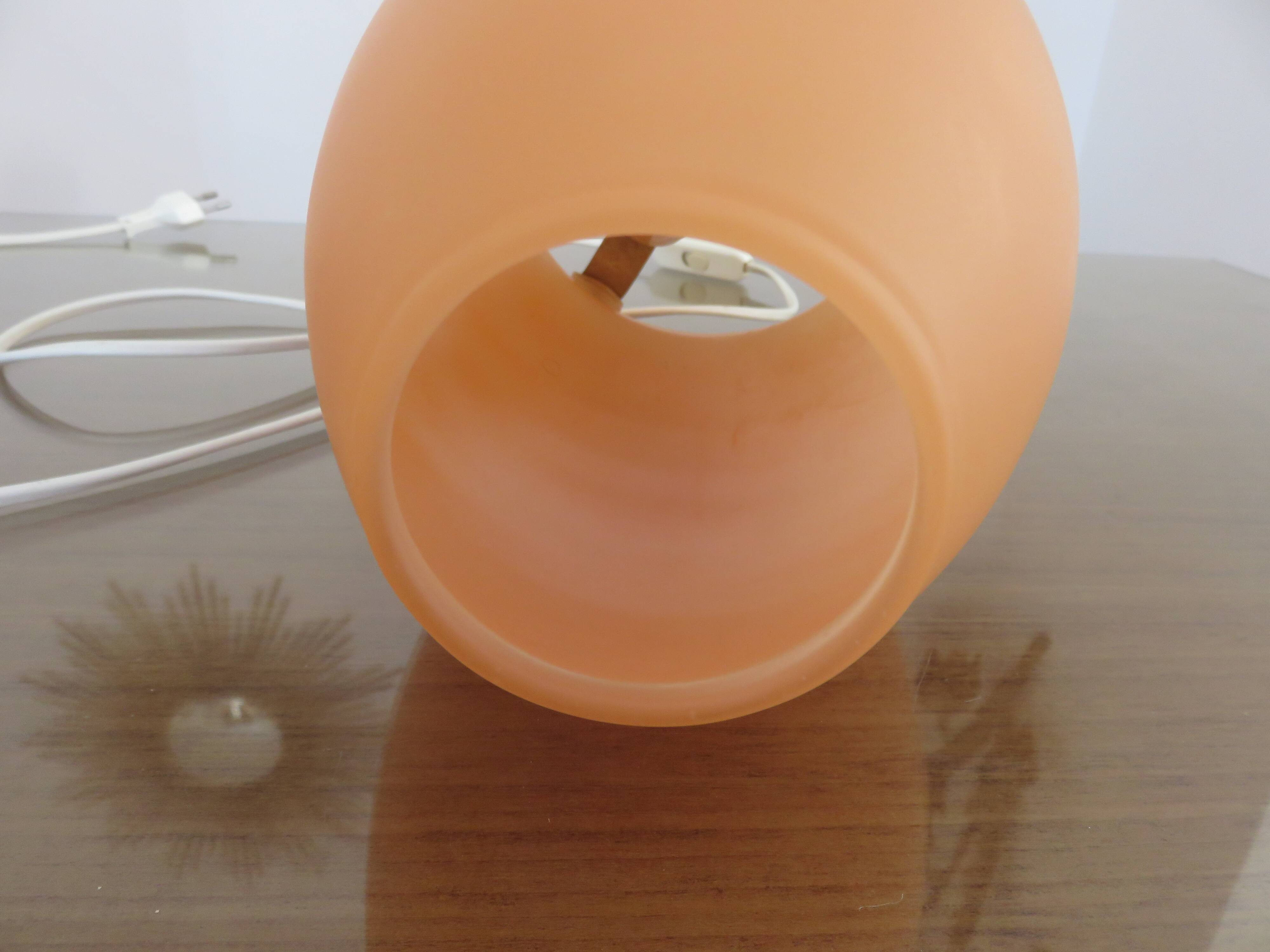 Mushroom lamp in pale orange opaline from the 70s