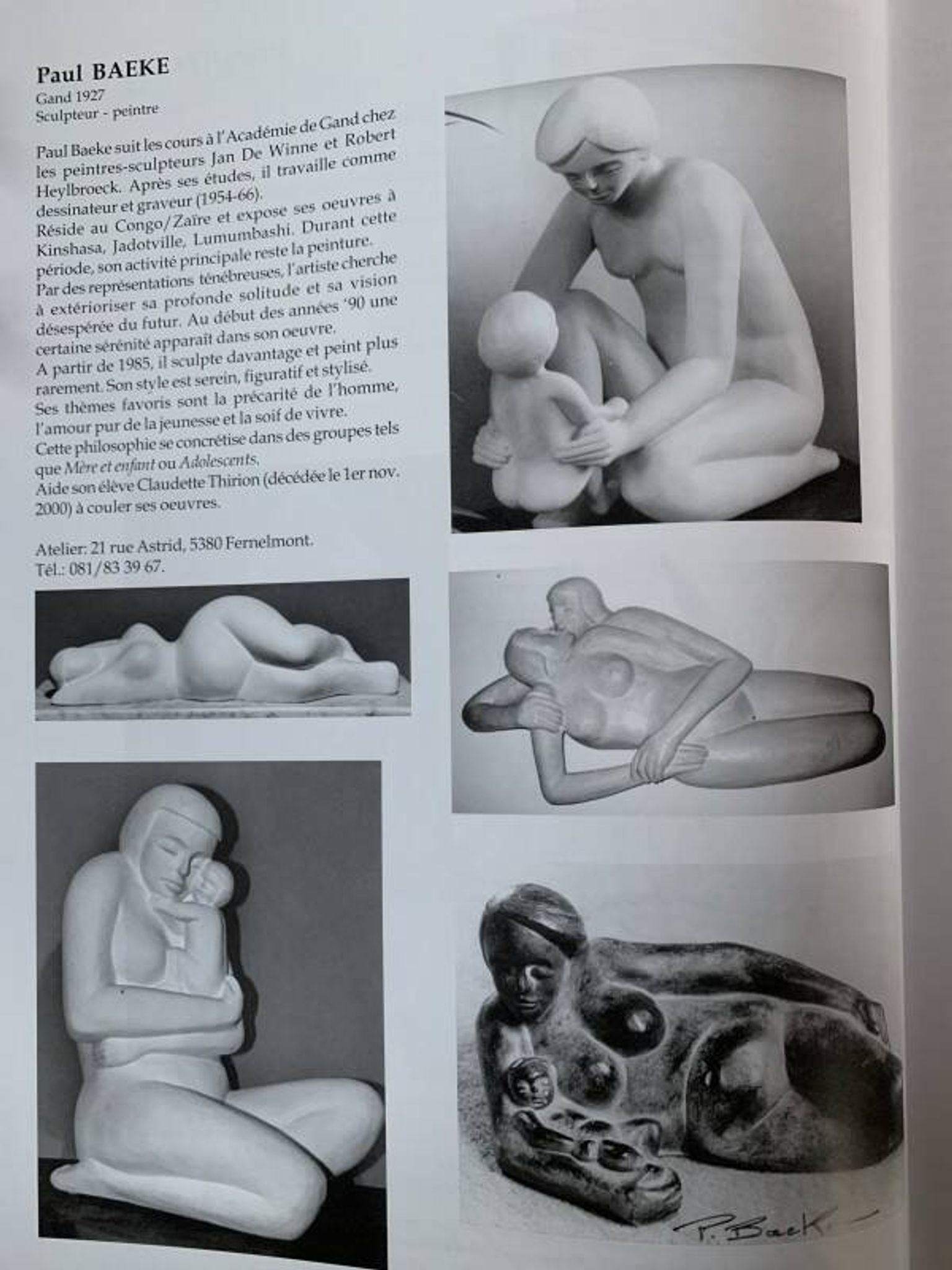 Paul baeke 'maternity' woman & child, modernist art style sculpture