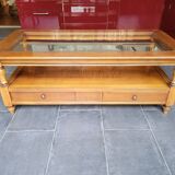 Coffee table with 2 drawers in solid cherry wood and glass.