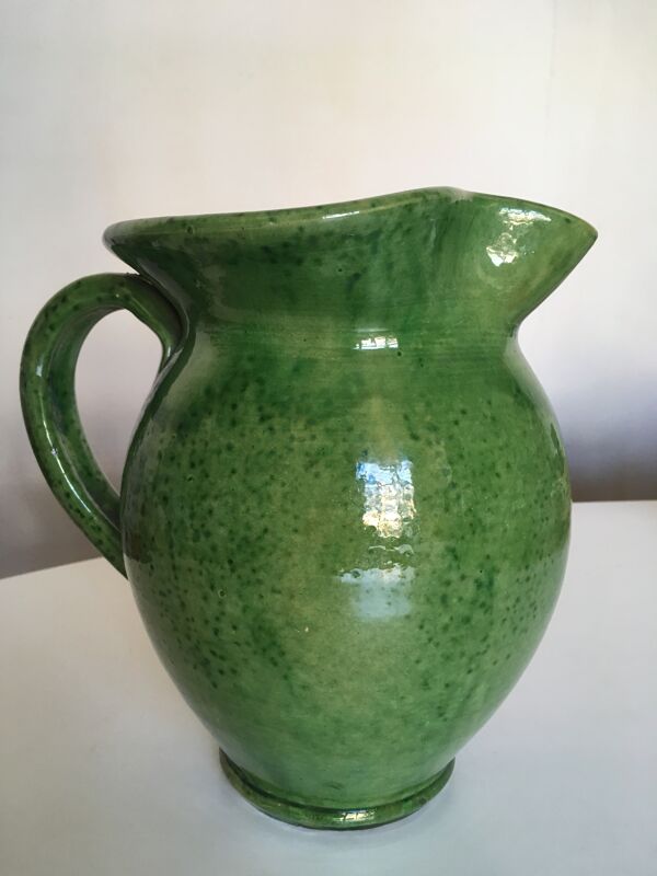 Pichet vase XXL en terre vernissée de Biot vert 1950