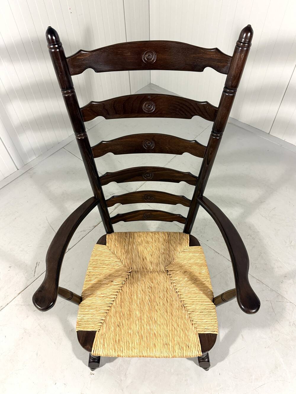 Rustic brutalist high ladder back arm chair 1960’s