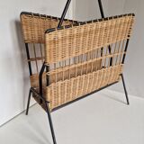 Raoul Guys magazine rack 1950s  
Rattan and black metal