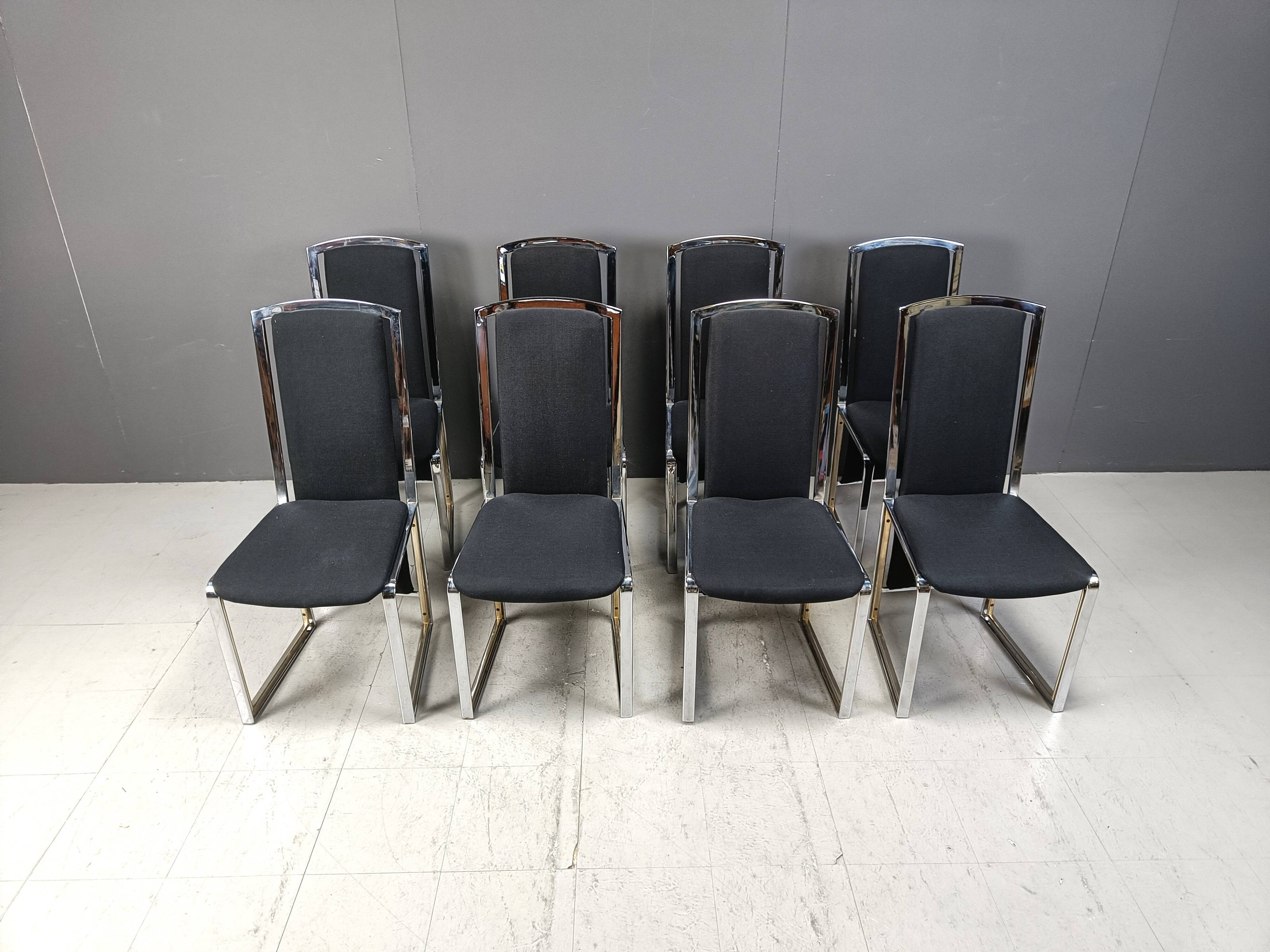 Vintage brass and chrome dining chairs set of 8 - 1970s