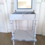 Side table with mirror interior and storage lockers