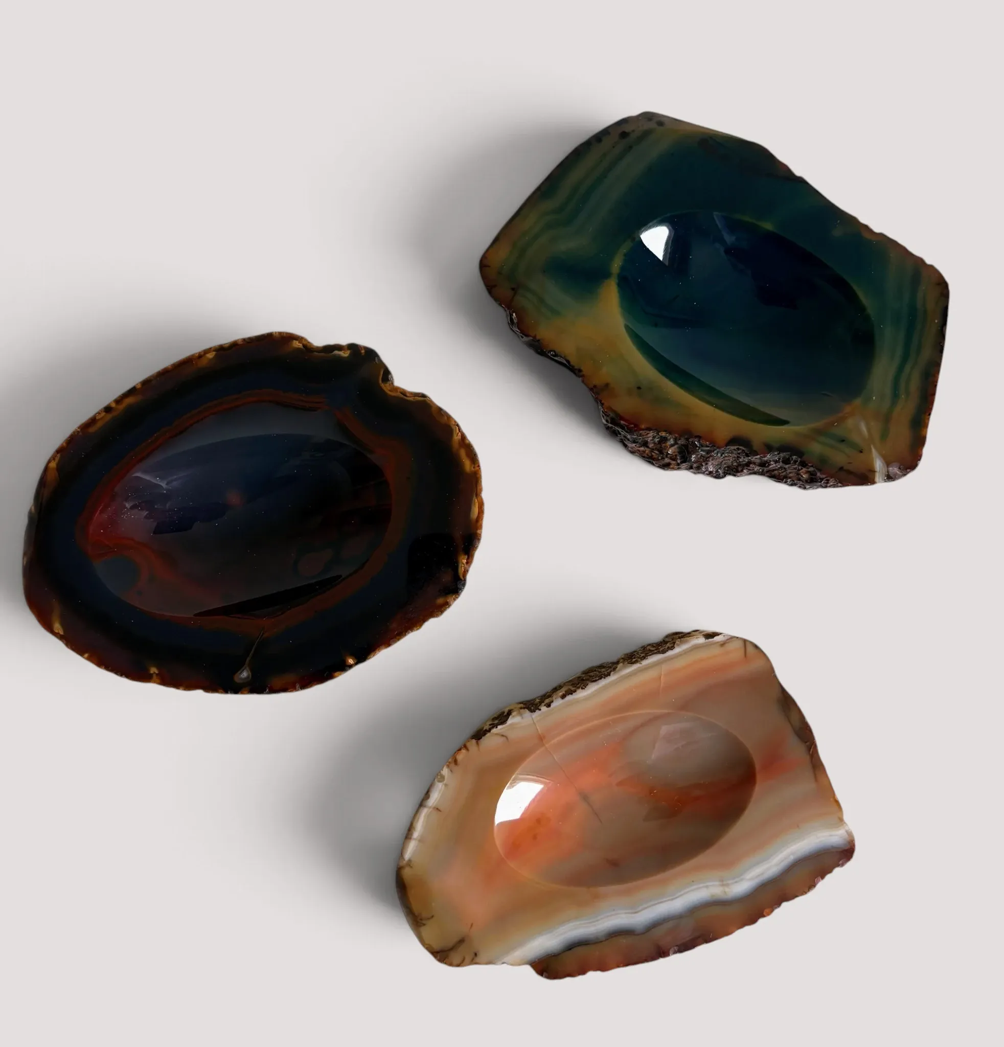 1970s Italian Agate Ashtrays/ Vide-Poche, Set of Three Natural Stone Trays