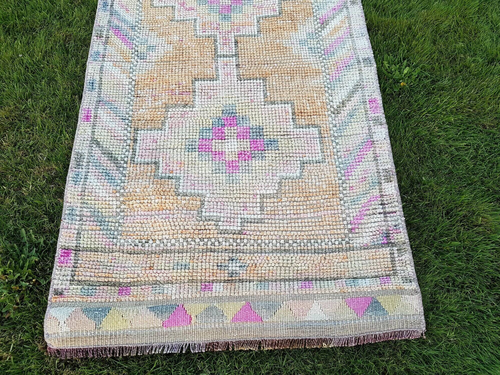 Vintage Turkish hallway rug 80x360 cm