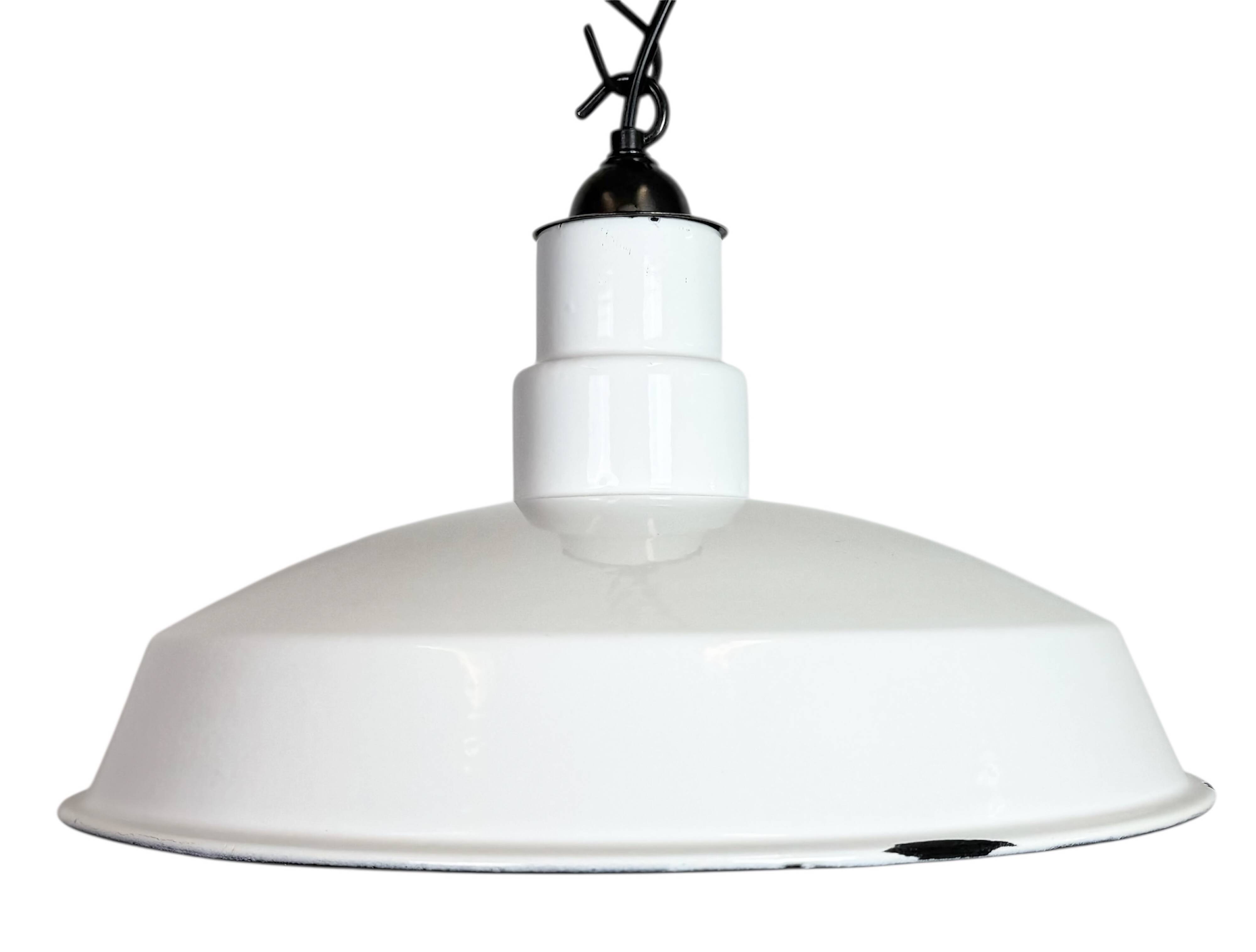 Industrial White Enamel Factory Pendant Lamp, 1960s