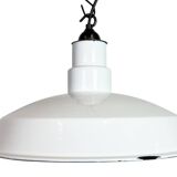 Industrial White Enamel Factory Pendant Lamp, 1960s