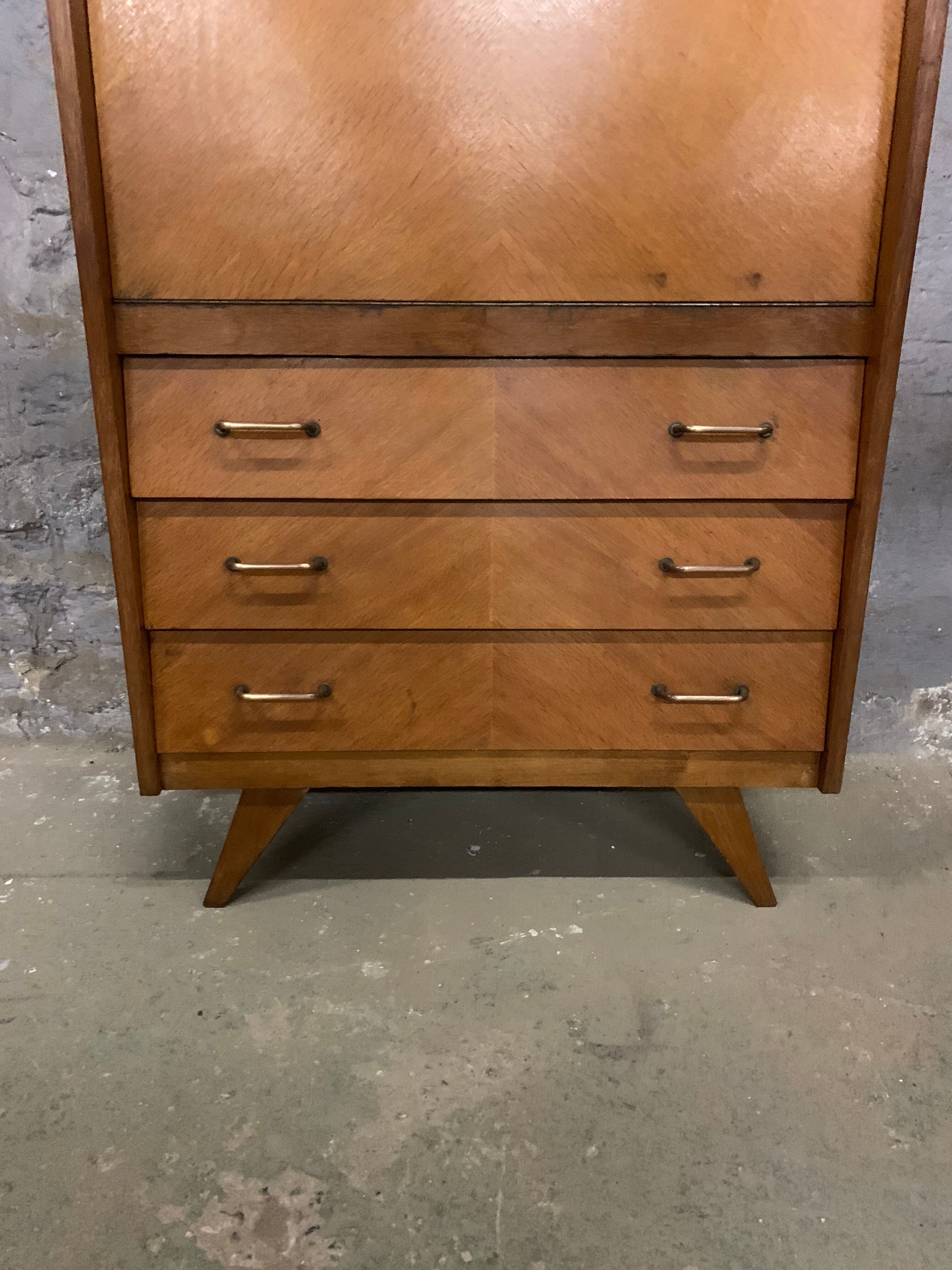 Secretary vintage oak compass feet, 1960s