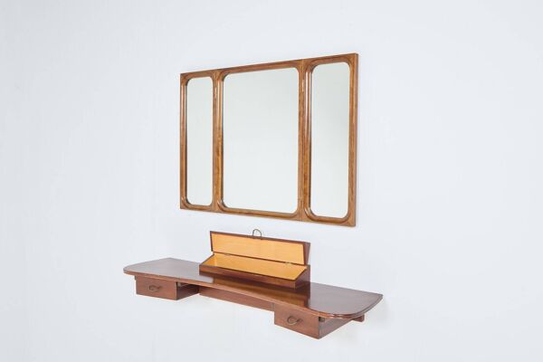 Console murale danoise moderne du milieu du siècle avec miroir par Frode Holm pour Illums